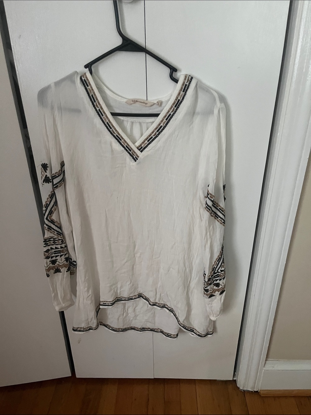 Soft Surroundings White V-Neck Embroidered Tunic